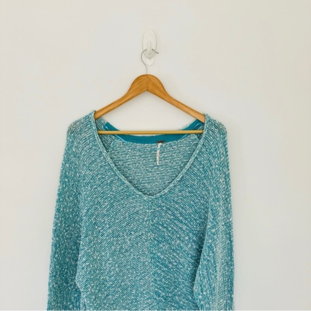 Free People Teal Scoop Neck Slouchy Sweater Dress Blue Turquoise Comfycore - Picture 12 of 13